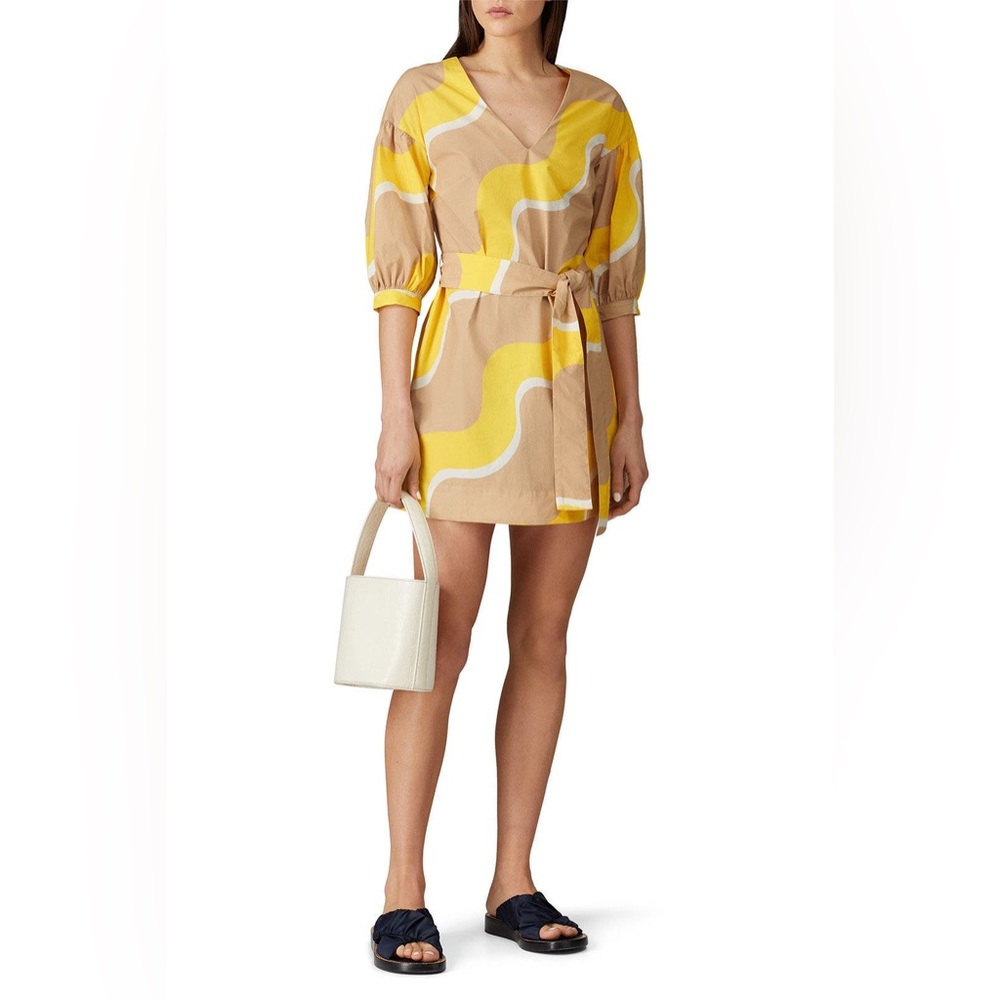 Chinti & Parker Yellow Wave Printed Dress Cotton Short Sleeve Belted Mini size 4